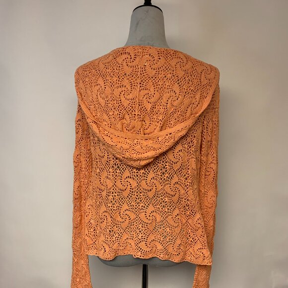 So Be It Womens Cardigan Size S Silk Orange Crochet Knit Boho Hippie Festival - Picture 3 of 10